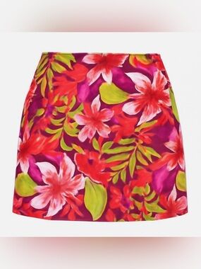 Spenser Jeremy Floral Mini Skirt - Magenta, Coral & Lime, 8 Petite